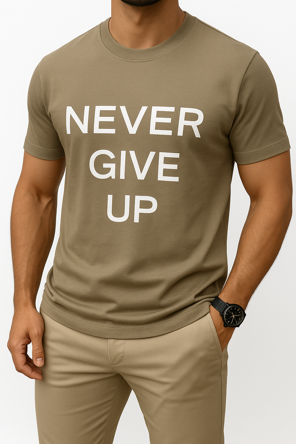 Texted Oversized Cotton T-Shirt - khaki